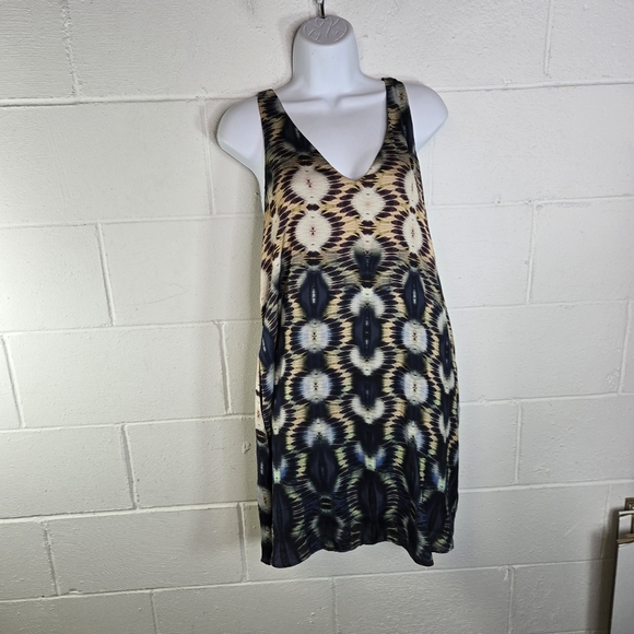 Lavender Brown Mosaic Scarf Print Racerback Tank Silk Dress - Picture 10 of 11